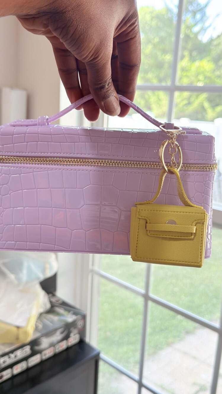 Lilac Crocodile-Embossed Structured Box Bag with Mini Bag Charm